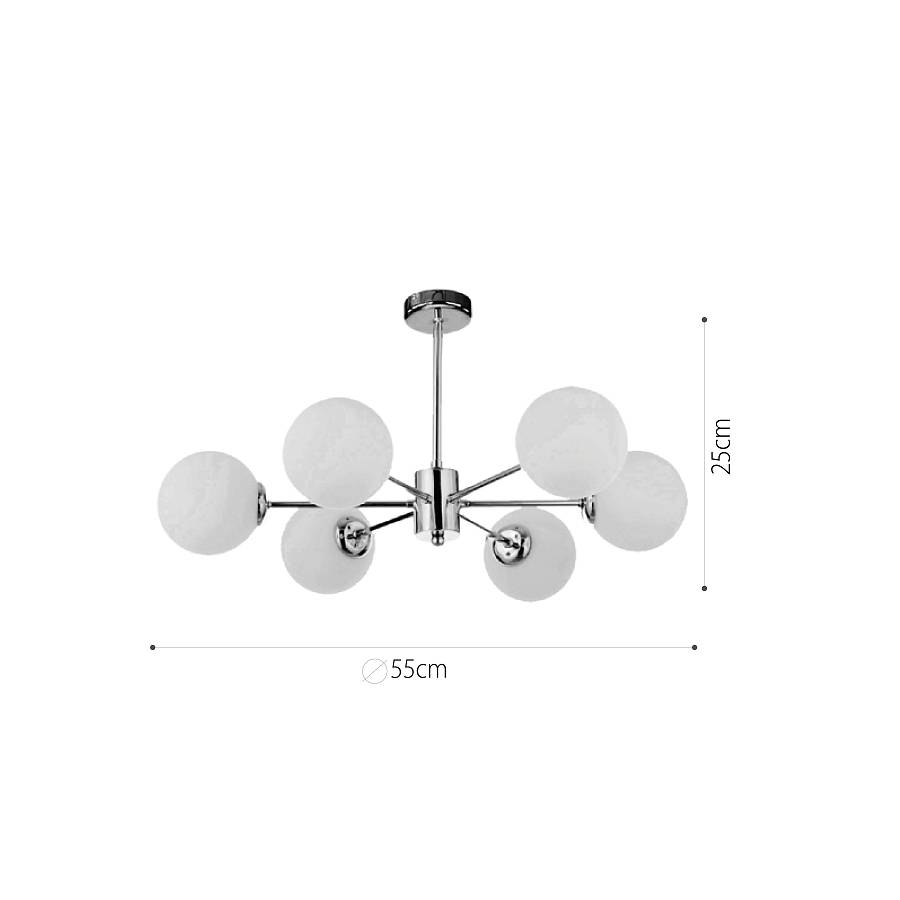Κρεμαστό φωτιστικό από χρώμιο μέταλλο και λευκή οπαλίνα 6XG9 D:55cm (5014-6)