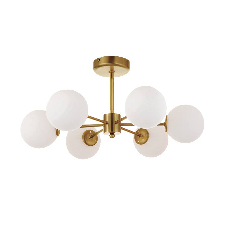Κρεμαστό φωτιστικό από χρυσό ματ μέταλλο και λευκή οπαλίνα 6XG9 D:55cm (5015-6)
