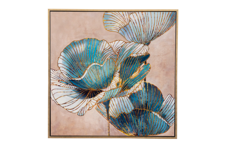 ΠΙΝΑΚΑΣ ΣΕ ΚΑΜΒΑ ΜΕ ΚΟΡΝΙΖΑ  ΛΟΥΛΟΥΔΙΑ ΜΠΛΕ ΧΡΥΣΑ.62,5Χ62,5Χ2,8ΕΚ