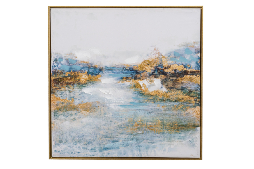 ΠΙΝΑΚΑΣ ΖΩΓΡΑΦΙΚΗΣ ΣΕ ΚΛΑΜΒΑ ΜΕ ΚΟΡΝΙΖΑ ΜΠΛΕ ΧΡΥΣΑ ΧΡΩΜΑΤΑ.83Χ83Χ3,5ΕΚ