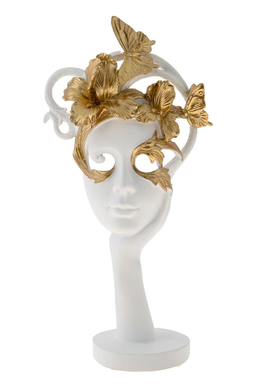 ΔΙΚΟΣΜΗΤΙΚΗ ΦΙΓΟΥΡΑ ΜΑΣΚΑ ΠΡΟΣΩΠΟ ΛΕΥΚΗ ΧΡΥΣΗ. 15,5Χ9Χ29,7ΕΚ