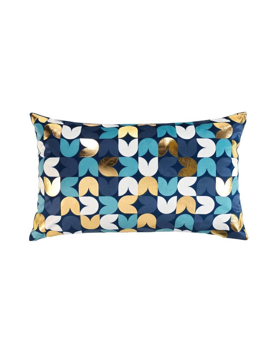 Μαξιλαροθήκη μπλε velvet/gold printed 30X50cm