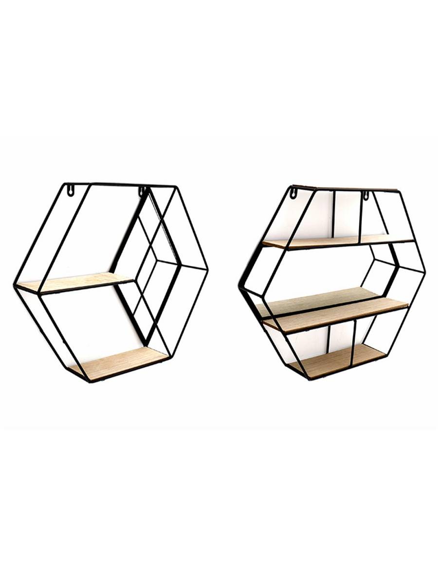 Ράφι τοίχου πολυγωνικό με καθρέπτη 46x40 2σχ.