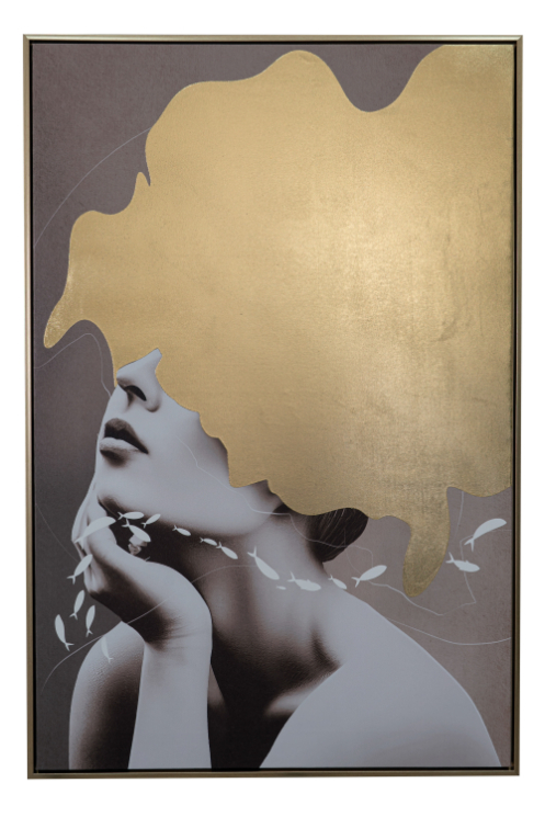 ΠΙΝΑΚΑΣ ΜΕ ΚΟΡΝΙΖΑ ΚΟΠΕΛΑ ΓΚΡΙ ΦΟΝΤΟ ΜΕ ΧΡΥΣΟ.60Χ90Χ3ΕΚ