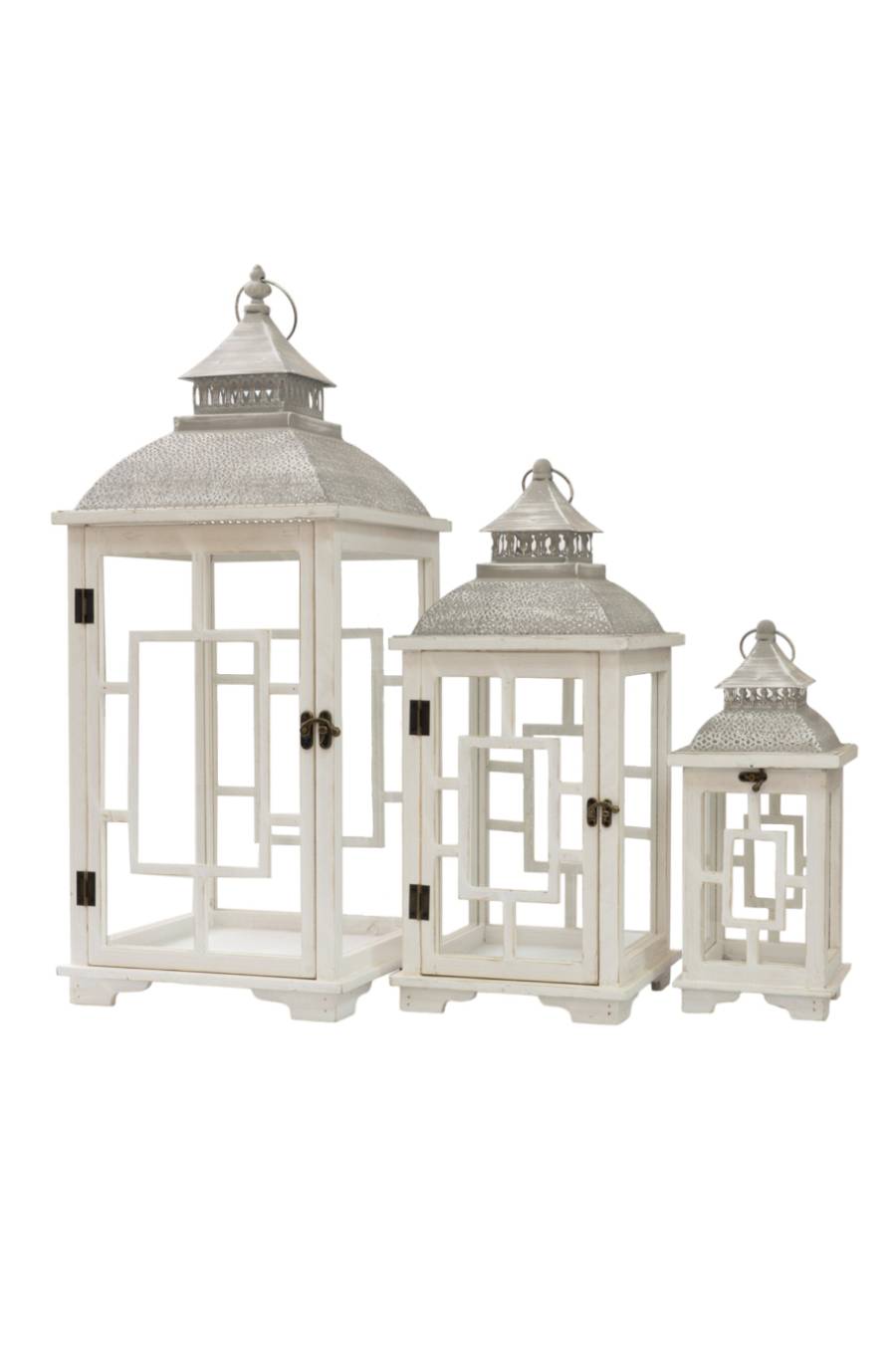 ΣΕΤ ΤΡΙΑ ΦΑΝΑΡΙΑ ΛΕΥΚΑ ΜΕ ΓΚΡΙ ΚΑΠΑΚΙ ΜΕΤΑΛΛΙΚΟ.ΜΕΓΕΘΟΣ  31Χ31Χ75ΕΚ ΚΑΙ 24Χ24Χ58ΕΚ ΚΑΙ 16,5Χ16,5Χ39Ε