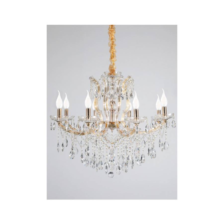 Inlight Κρεμαστό φωτιστικό από χρυσό μέταλλο γυαλί και κρύσταλλα 8XE14 D:80cm (5244-8-Χρυσό)