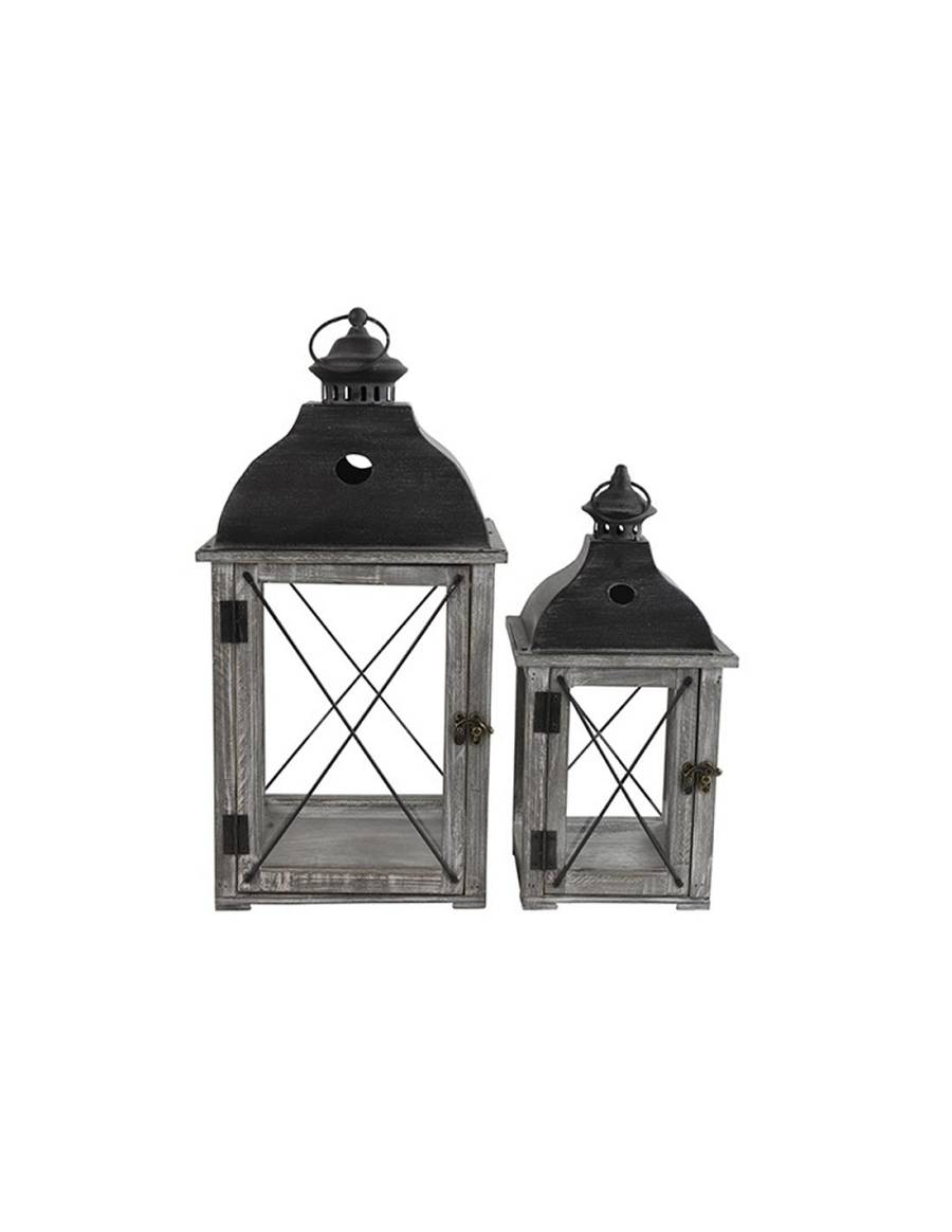 Φανάρι ξύλινο γκρι σ/2 ( 18Χ18Χ37+24Χ24Χ50)