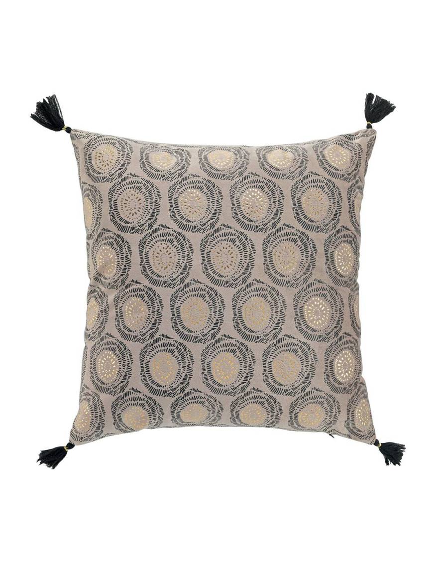 Μαξιλάρι βελουτέ μπέζ/κύκλοι 45x45cm
