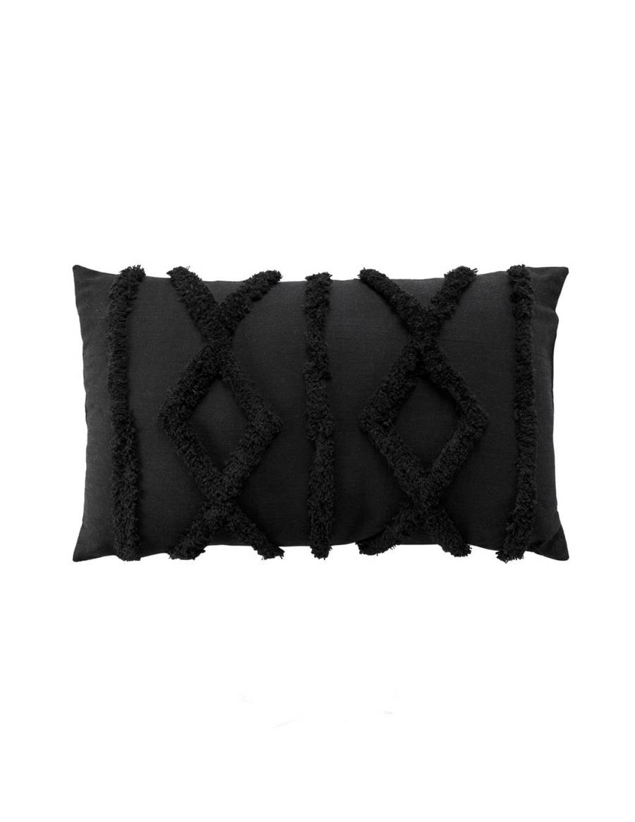 Μαξιλάρι μαύρο με γούνινα σχέδια 30x50cm