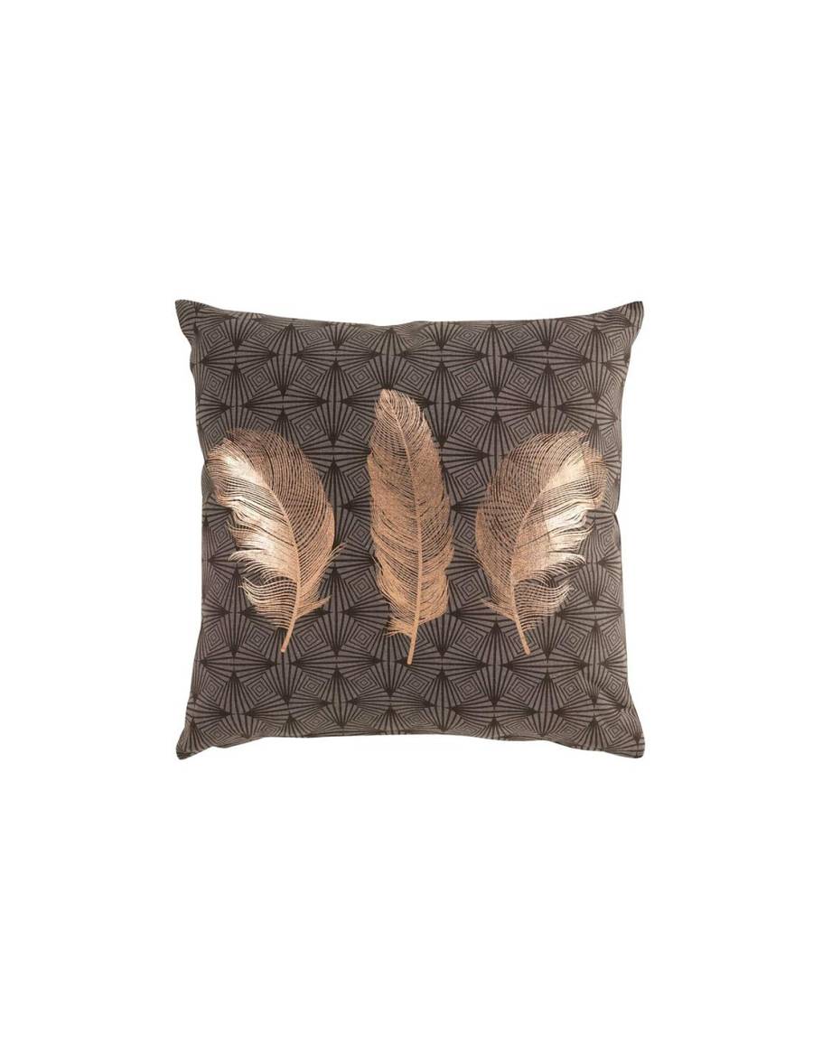 Μαξιλάρι metallic printed φτερά καφέ 45x45cm