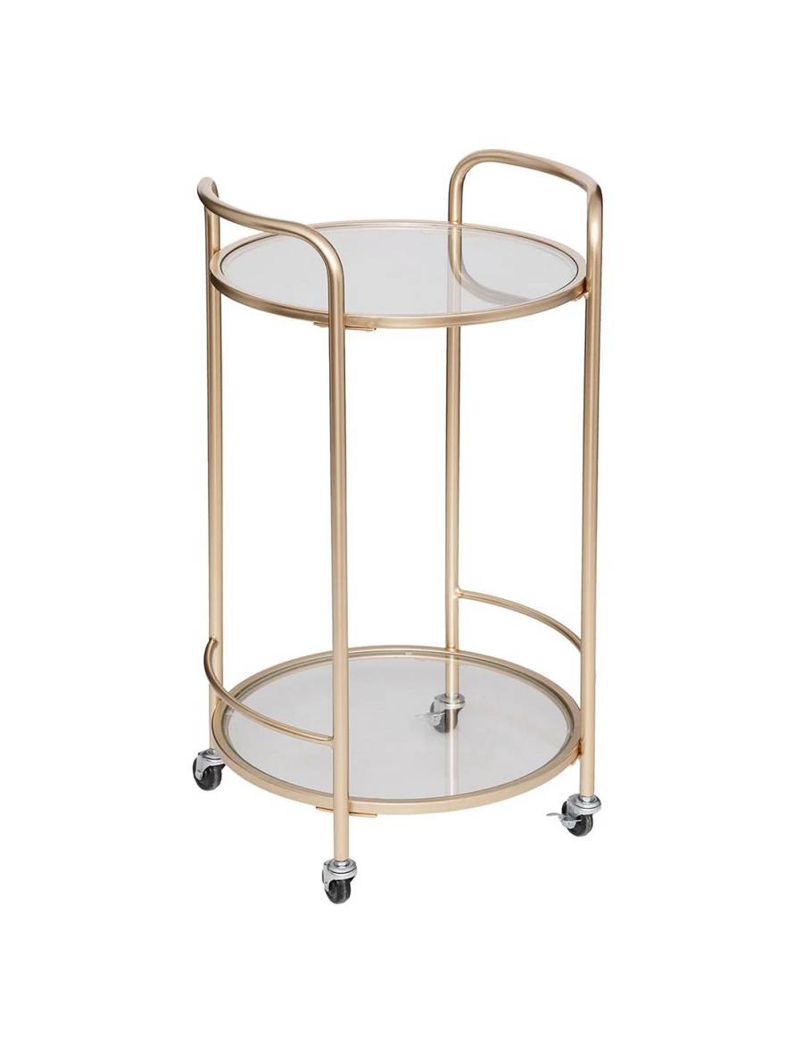 Τρόλεϋ /τραπέζι μεταλ.χρυσό/γυάλ.ράφια Φ40Η75,5cm