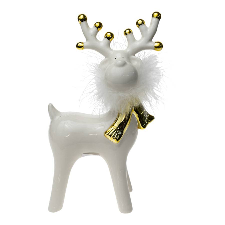 ΧΡΙΣΤΟΥΓΕΝΝΙΑΤΙΚΟΣ ΔΙΑΚΟΣΜΗΤΙΚΟΣ ΤΑΡΑΝΔΟΣ ΚΕΡΑΜΙΚΟΣ  ΜΕ ΚΑΣΚΟΛ ΧΡΥΣΟΣ ΛΕΥΚΟΣ ΜΕ ΠΟΥΠΟΥΛΟ.ΔΙΑΣΤΑΣΗ 11