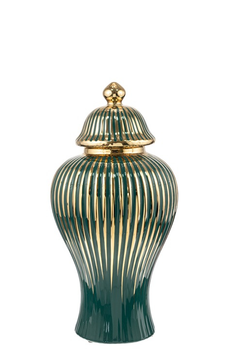 ΚΕΡΑΜΙΚΟ ΒΑΖΟ ΜΕ ΚΑΠΑΚΙ,ΠΡΑΣΙΝΟ ΜΕ ΧΡΥΣΕΣ ΡΗΓΕΣ 15,5Χ29,5ΕΚ