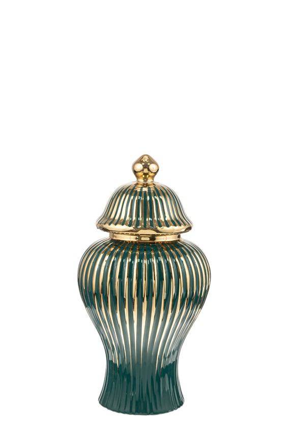 ΚΕΡΑΜΙΚΟ ΒΑΖΟ ΜΕ ΚΑΠΑΚΙ ΠΡΑΣΙΝΟ ΜΕ ΧΡΥΣΕΣ ΡΗΓΕΣ 19,5Χ41ΕΚ