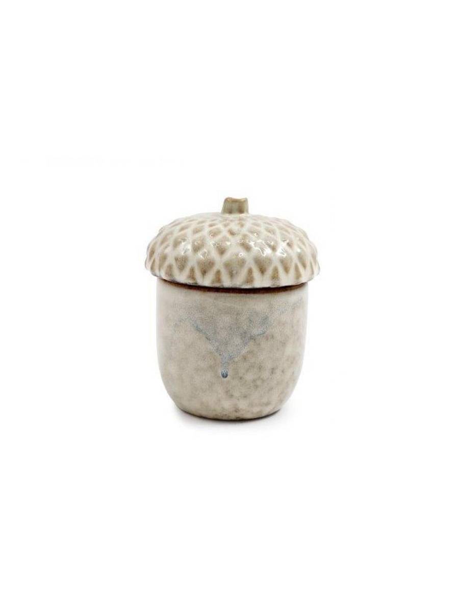 Βελανίδι κεραμικό εκρού με καπάκι Φ8,5Η11cm