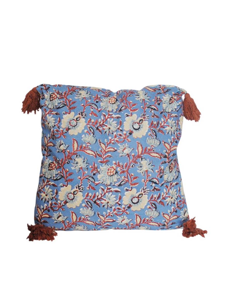 Μαξιλάρι βαμβ. μπλε με λουλουδια 45Χ45cm