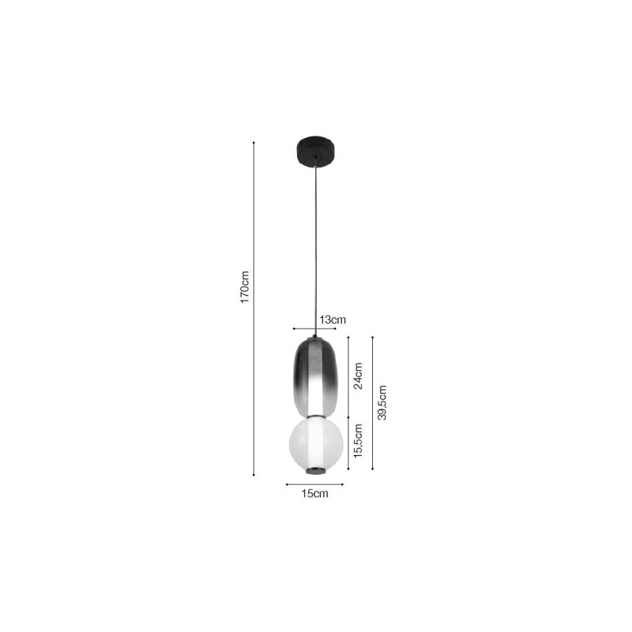 Inlight Κρεμαστό φωτιστικό από μα΄υρο μέταλλο και γυαλί 25W 2500LM 3000K D:15x39,5m (4071)