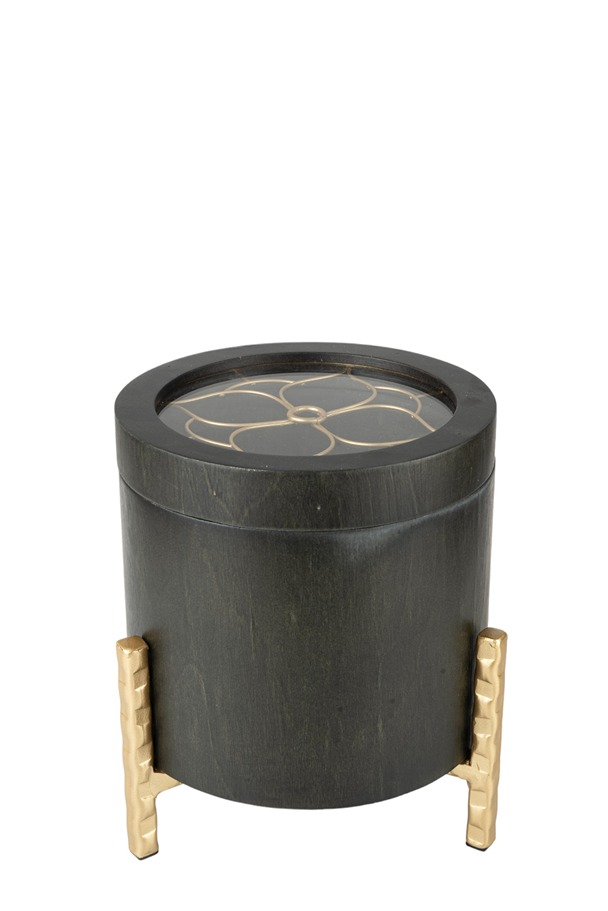 ΔΙΑΚΟΣΜΗΤΙΚΟ ΞΥΛΙΝΟ ΚΟΥΤΙ ΜΑΥΡΟ ΜΕ ΜΕΤΑΛΛΙΚΟ ΛΟΥΛΟΥΔΙ ΚΑΙ ΜΕΤΑΛΛΙΚΗ ΒΑΣΗ 17Χ17Χ19ΕΚ