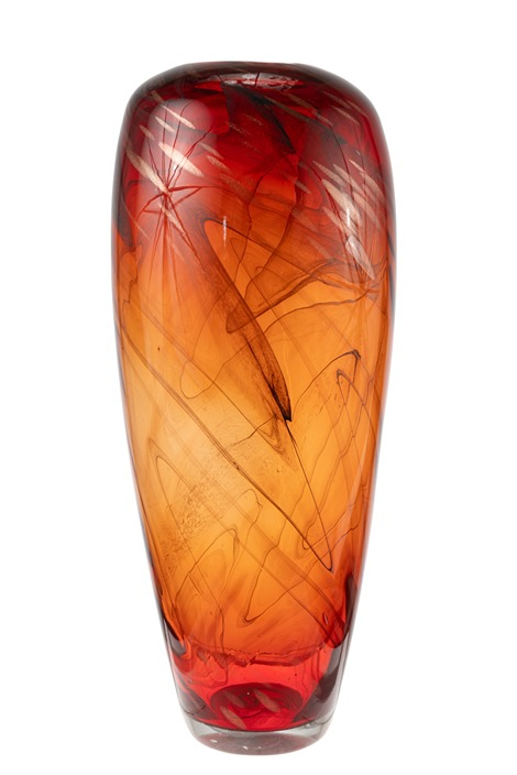 ΔΙΑΚΟΣΜΗΤΙΚΟ ΒΑΖΟ ΧΕΙΡΟΠΟΙΗΤΟ ΑΠΌ ΓΥΑΛΙ ΜΕ ΚΟΚΚΙΝΟ ΧΡΥΣΟ   ΣΧΕΔΙΟ 21Χ21Χ49,5ΕΚ