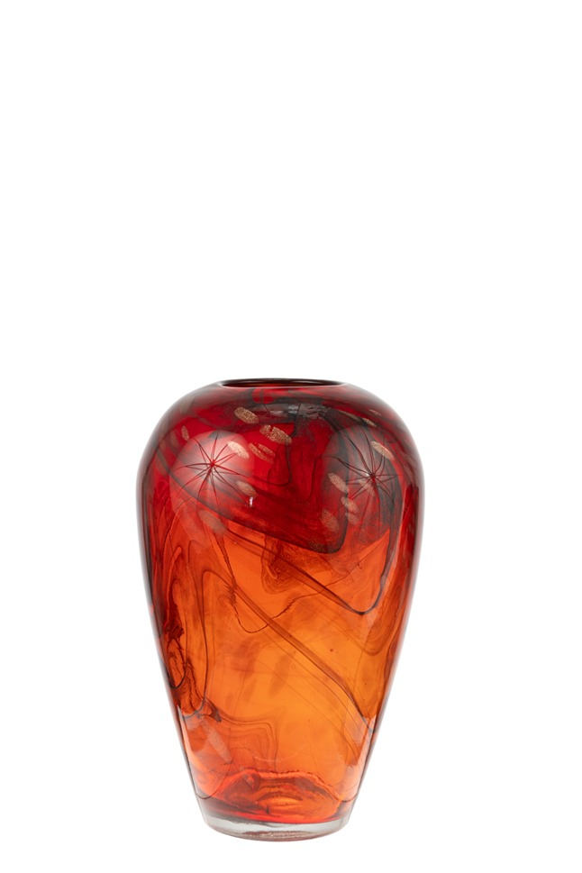 ΔΙΑΚΟΣΜΗΤΙΚΟ ΒΑΖΟ ΧΕΙΡΟΠΟΙΗΤΟ ΑΠΌ ΓΥΑΛΙ ΜΕ ΚΟΚΚΙΝΟ ΧΡΥΣΟ  ΣΧΕΔΙΟ 20,5Χ20,5Χ31,5ΕΚ