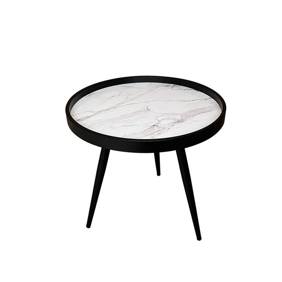 MARM SIDE TABLE MDF ΛΕΥΚΟ ΜΕ PATTERN MDF ΜΑΥΡΟ 49.5x49.5x52 E1