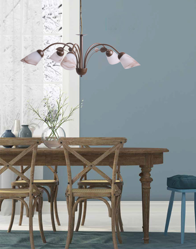 Φωτιστικό Πολύφωτο 5φ Μέταλλο καφέ/Γυαλί Ε14