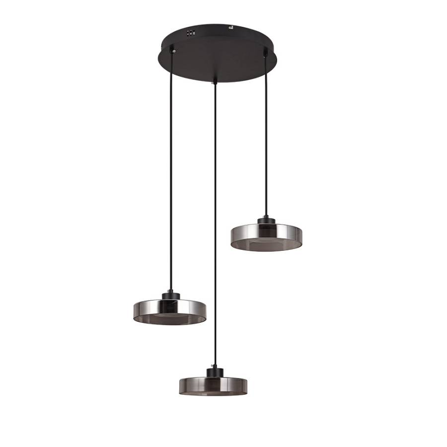 Inlight Κρεμαστό φωτιστικό  LED απο μαύρο μέταλλο και φιμέ γυαλί, 35x200cm,  3CCT  (Θερμό- Φυσικό- Ψυχρό Φως), Φωτεινότητα 3960LMκαι 3x12W (4075-3-Black/Smoky)