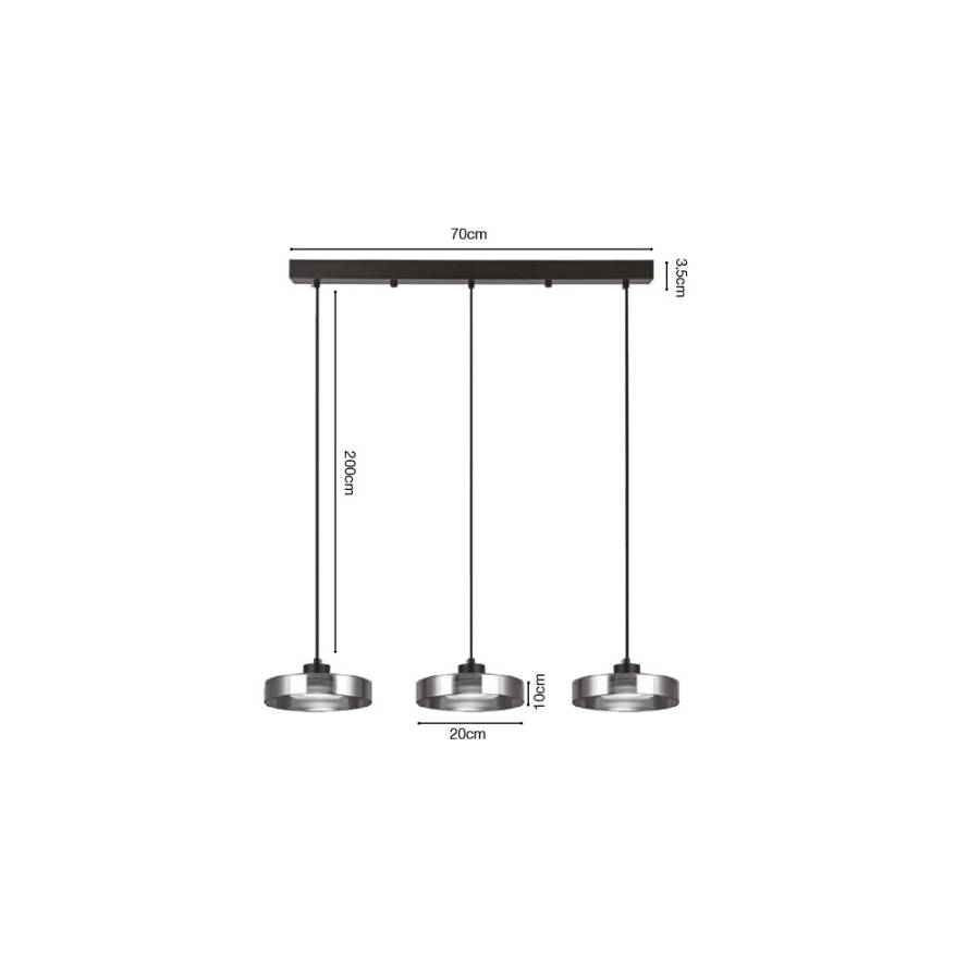 Inlight Κρεμαστό φωτιστικό LED απο μαύρο μέταλλο και φιμέ γυαλί, 70x200cm, 3CCT (Θερμό- Φυσικό- Ψυχρό Φως), Φωτεινότητα 3960LMκαι 3x12W (4075-3R-Black/Smoky)