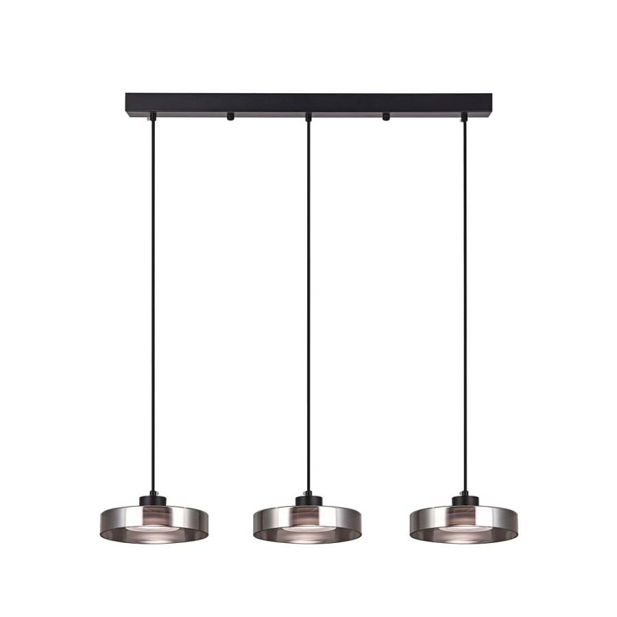 Inlight Κρεμαστό φωτιστικό LED απο μαύρο μέταλλο και φιμέ γυαλί, 70x200cm, 3CCT (Θερμό- Φυσικό- Ψυχρό Φως), Φωτεινότητα 3960LMκαι 3x12W (4075-3R-Black/Smoky)