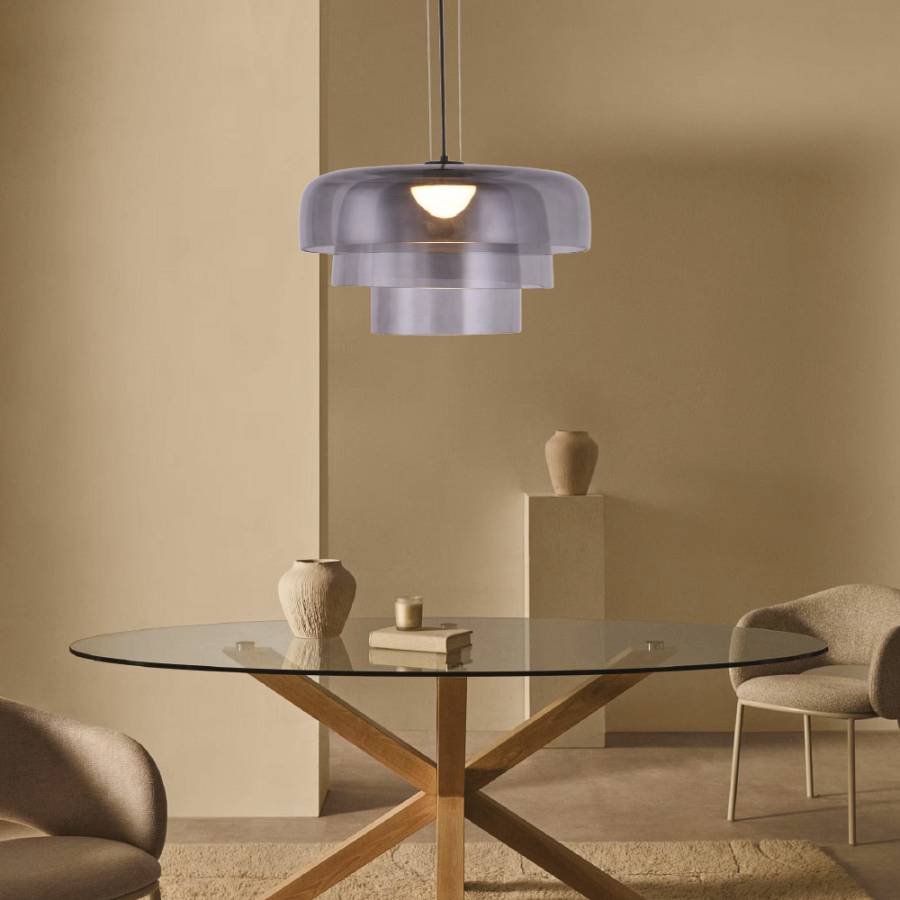 Inlight Κρεμαστό Φωτιστικό LED 12W 3CCT απο φιμέ γυαλί D:42x23cm (4068-Smoky)