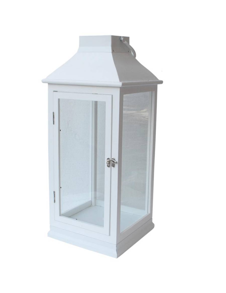 Φανάρι ξύλινο λευκό/μεταλ.λευκές λεπτομ. 25.5X25.5X58cm