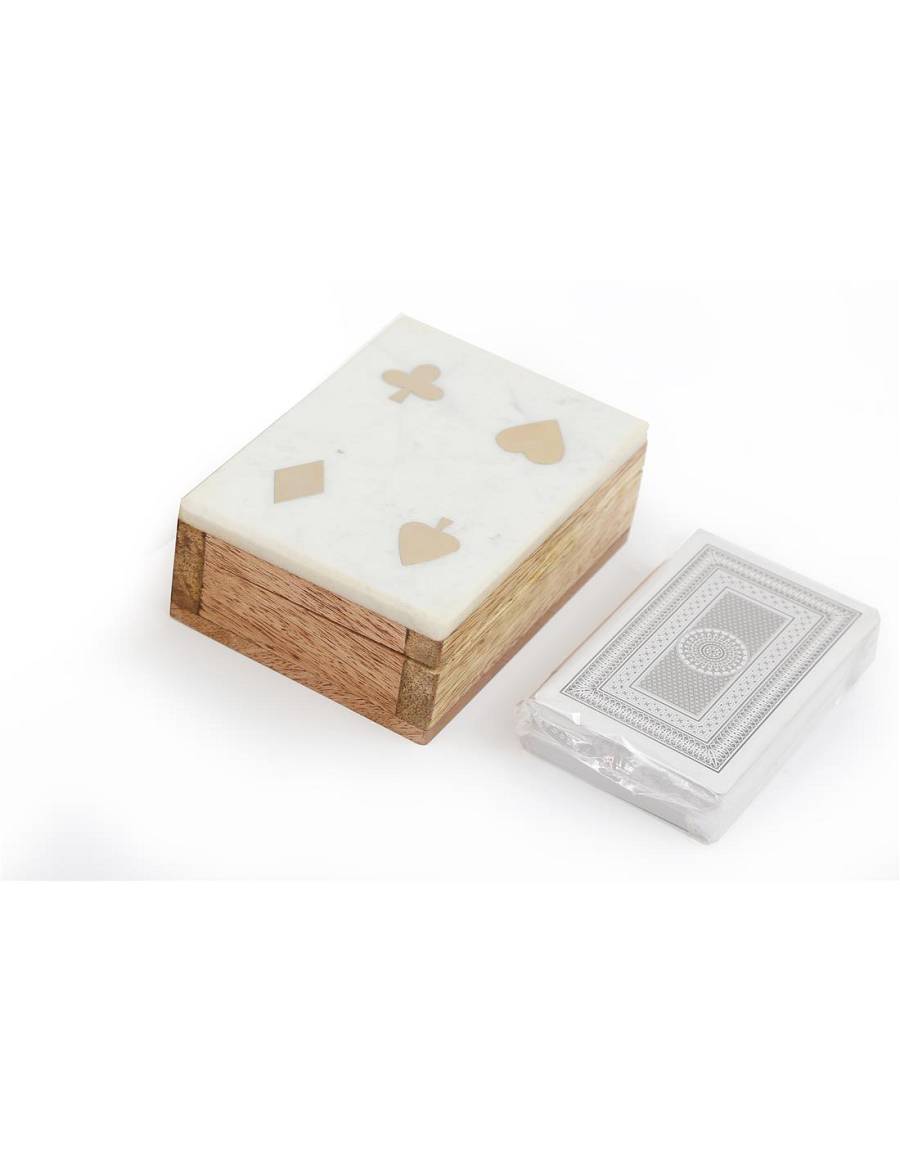 Κουτί τράπουλας ξύλινο/μαρμ.καπάκι 11x8cm