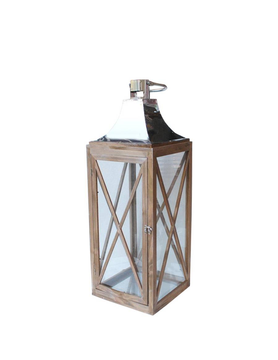 Φανάρι ξύλινο καφέ/χιαστί σχέδιο 26.5X26.5X74cm