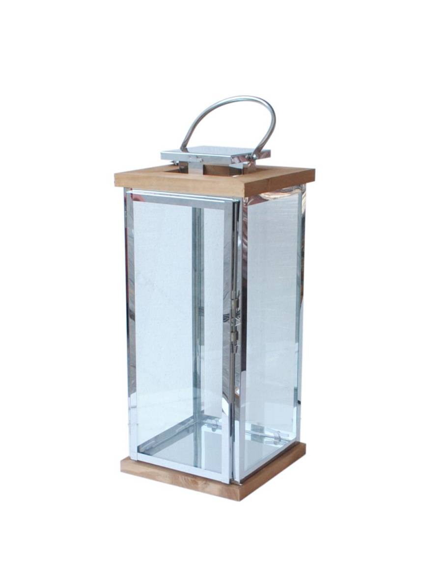 Φανάρι μεταλλικό αν.ατσάλι/ξύλινο καπάκι/βάση 22X22X50.2cm