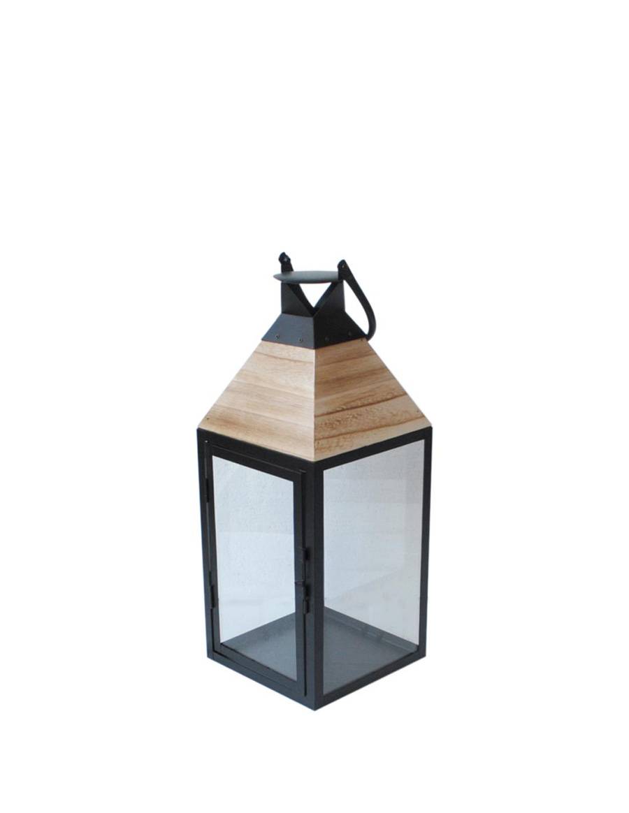 Φανάρι μεταλλικό μαύρο/ξύλινη σκεπή 17X17X43.5cm
