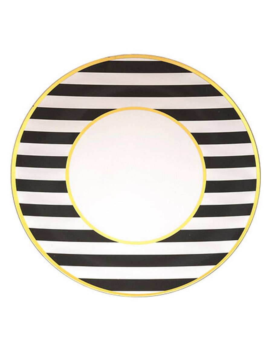 Πιάτέλα με μαυρόασπρες ρίγες/χρυσό περίγραμμα Φ33cm
