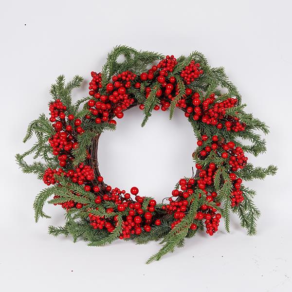 ΣΤΕΦΑΝΙ ΜΕ ΚΟΚΚΙΝΑ BERRIES ΚΑΙ ΚΛΑΔΙ ΕΛΑΤΟΥ, 50cm