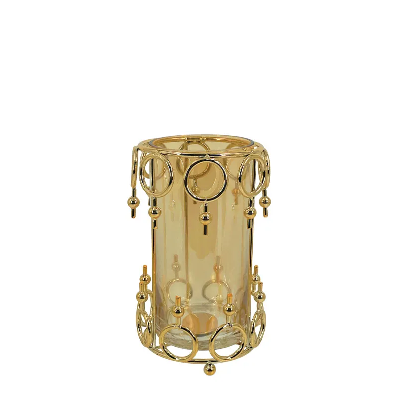 ΚΗΡΟΠΗΓΕΙΟ ΜΕΤΑΛΛΙΚΟ ΧΡΥΣΟ/ΜΕΛΙ ΚΥΛΙΝΔΡΟΣ ΚΥΚΛΩΝ ΜΕΣΑΙΟ ΜΕ ΓΥΑΛΙ - Φ12x22cm 24/ΚΙΒ