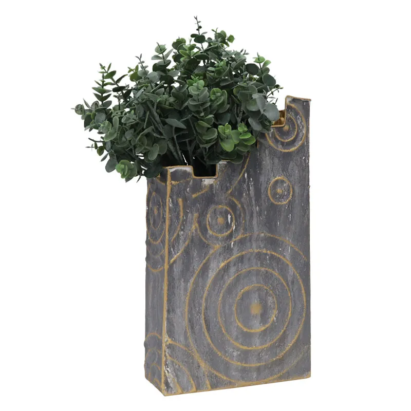 ΜΕΤΑΛΛΙΚΟ ΒΑΖΟ  ΧΡΥΣΟ/ΓΚΡΙ  ΚΥΚΛΟΙ - 24.1x43.8x10.2cm 4/KIB