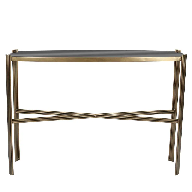 ΚΟΝΣΟΛΑ ΜΕΤΑΛΛΙΚH ΧΡΥΣΟ ΜΕ ΓΥΑΛΙ ΣΤΡΟΓΓΥΛΕΜΕΝΟ ΟΡΘΟΓΩΝΙΟ ΡΑΒΔΟΙ - 120x35.5x85cm 1/KIB