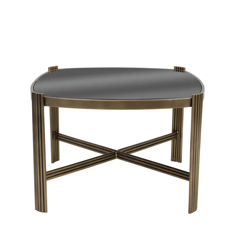 ΤΡΑΠΕΖΙ ΜΕΤΑΛΛΙΚΟ ΧΡΥΣΟ ΜΕ ΓΥΑΛΙ ΣΤΡΟΓΓΥΛΕΜΕΝΟ ΟΡΘΟΓΩΝΙΟ ΡΑΒΔΟΙ - 60x60x40cm 1/KIB