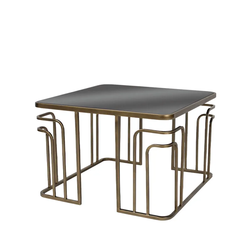 ΤΡΑΠΕΖI ΜΕΤΑΛΛΙΚΟ ΧΡΥΣΟ ΜΕ ΓΥΑΛΙ ΤΕΤΡΑΓΩΝΟ ART DECO - 60x60x40.5cm 1/KIB