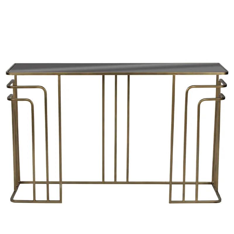 ΚΟΝΣΟΛΑ ΜΕΤΑΛΛΙΚΗ ΧΡΥΣΟ ΜΕ ΓΥΑΛΙ ΟΡΘΟΓΩΝΙΟ ART DECO - 120x32x75cm 1/KIB