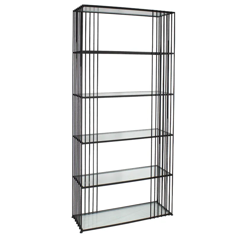 ΡΑΦΙΕΡΑ ΜΕΤΑΛΛΙΚΗ ΜΑΥΡΟ ΜΑΤ ΜΕ ΓΥΑΛΙΝΑ ΡΑΦΙΑ Χ5 ΟΡΘΟΓΩΝΙO MINIMAL - 80.5x27x179cm 1/KIB