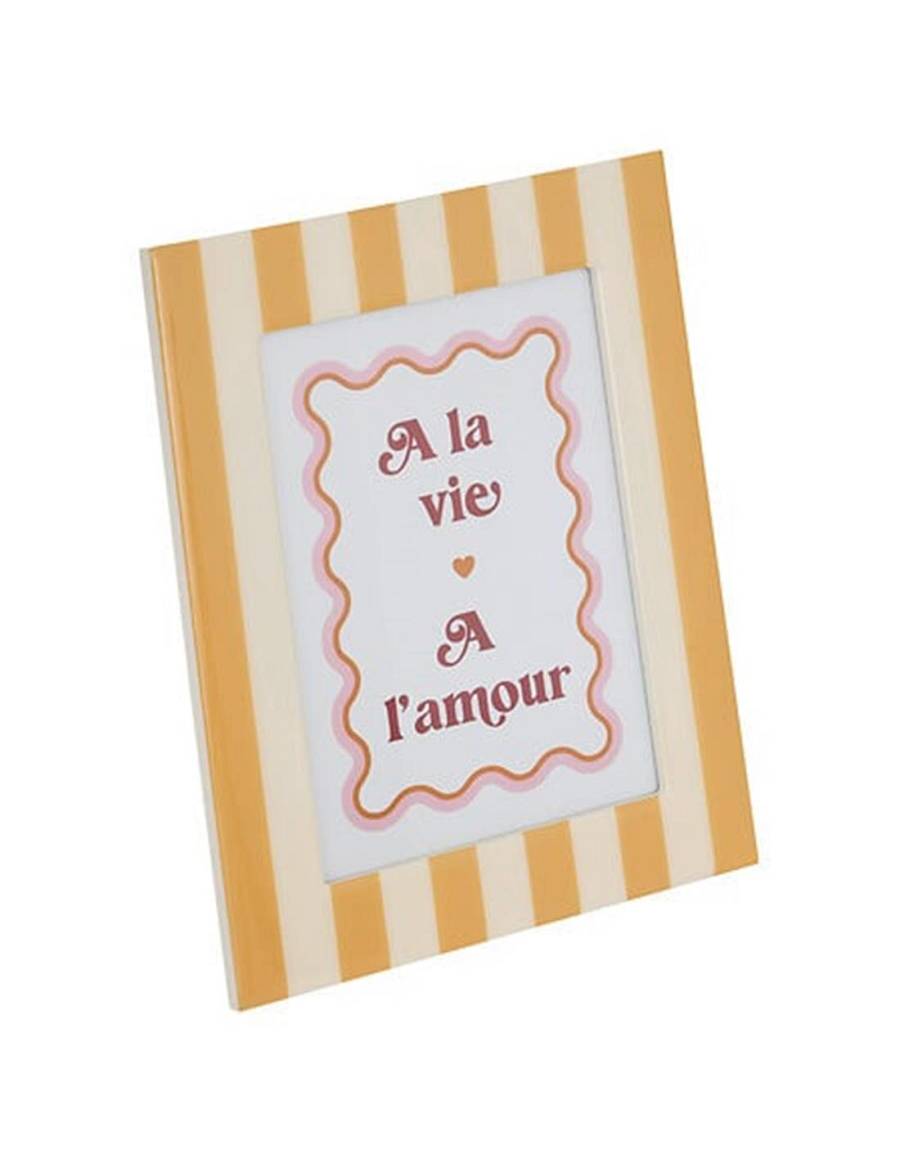 Κορνίζα ξύλινη/ρίγες κευκές ώχρα 13x18cm