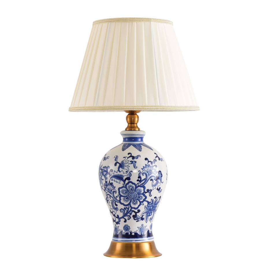 TLC 6355  ΕΠΙΤΡΑΠΕΖΙΑ ΛΑΜΠΑ ΚΕΡΑΜΙΚΗ ΒΑΣΗ ΛΕΥΚΗ ΜΕ ΛΟΥΛΟΥΔΙΑ ΜΠΛΕ ΑΜΠΑΖΟΥΡ ΕΚΡΟΥ 1ΧΕ27