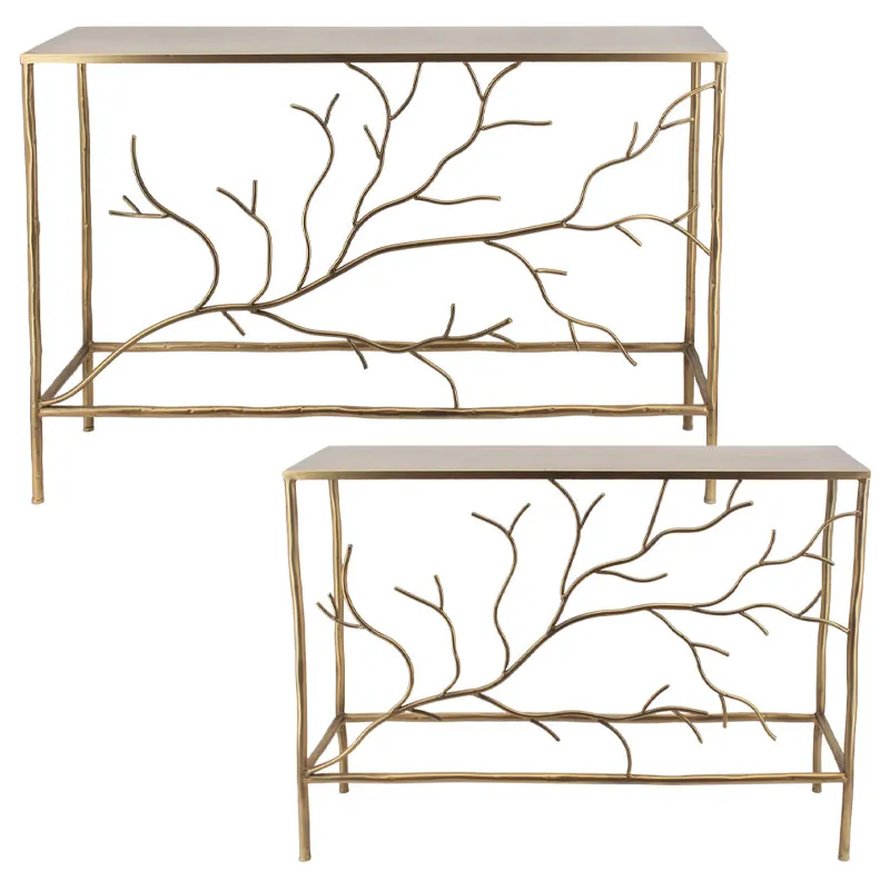 ΜΕΤΑΛΛΙΚΟ ΤΡΑΠΕΖΑΚΙ SET/2 ΧΡΥΣΟ ΟΡΘΟΓΩΝΙΟ/ΚΛΑΔΙΑ - L:120x35x80, S:100x30x75cm 1/KIB