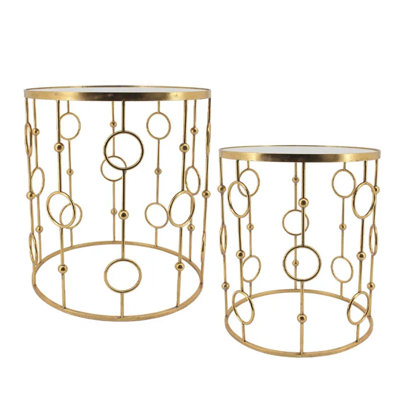 ΜΕΤΑΛΛΙΚΟ ΤΡΑΠΕΖΑΚΙ ΣΕΤ/2 ΧΡΥΣΟ ΣΤΡΟΓΓΥΛΟ/ΚΥΚΛΟΙ/ΚΑΘΡΕΠΤΗΣ - L:Φ51x56.5, S:Φ44x51cm 1/KIB