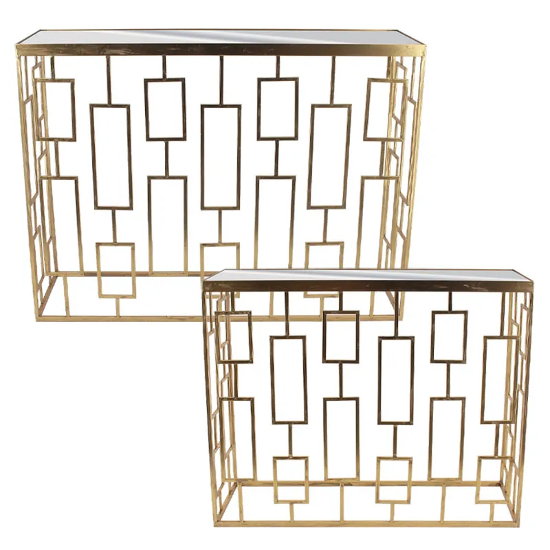 ΜΕΤΑΛΛΙΚΟ ΤΡΑΠΕΖΑΚΙ ΣΕΤ/2 ΧΡΥΣΟ ΟΡΘΟΓΩΝΙΟ/ΠΛΑΙΣΙΑ/ΚΑΘΡΕΠΤΗΣ - L:100x30x75, S:80.5x25x68.5cm 1/KIB