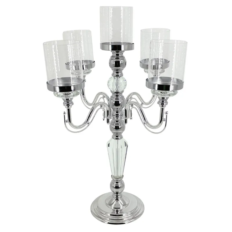 ΚΗΡΟΠΗΓΙΟ ΜΕΤΑΛΛΙΚΟ ΑΣΗΜΙ/ΛΕΥΚΟ ΚΛΑΣΙΚΟ ΜΕ ΚΡΥΣΤΑΛΛΑ 5 ΘΕΣΕΩΝ - Φ36x60cm 6/ΚΙΒ